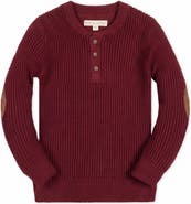 Hope & Henry Kids' Organic Cotton Elbow Patch Henley Sweater