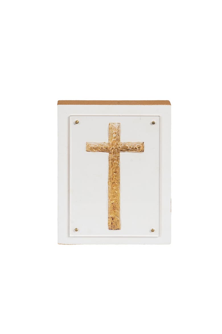 Wood and Acrylic Block Gold Cross Multicolored for Spring Home Decor, Main, color, Gold