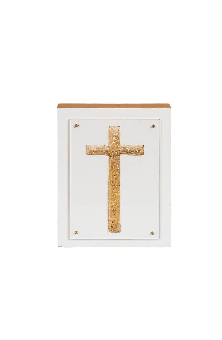 Transpac Wood and Acrylic Block Gold Cross Multicolored for Spring Home Decor, Main, color, Multicolored