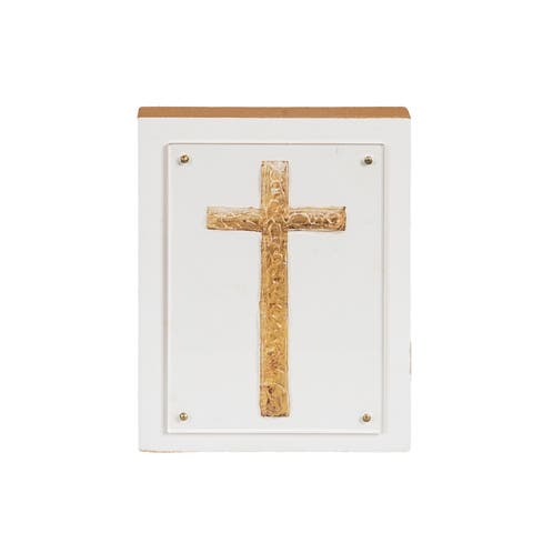 Wood and Acrylic Block Gold Cross Multicolored for Spring Home Decor