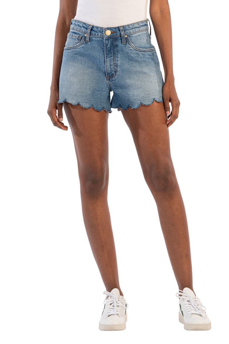 Jane High Waist Scallop Raw Hem Denim Shorts, Main, color, BRIG W/ MED BASE