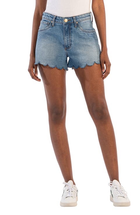 Jane High Waist Scallop Raw Hem Denim Shorts