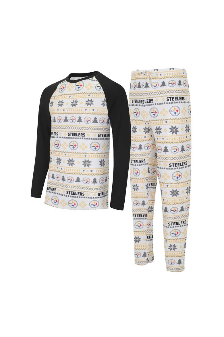 Men's Concepts Sport White/Black Pittsburgh Steelers Tinsel Raglan Long Sleeve T-Shirt & Pants Sleep Set, Main, color, White
