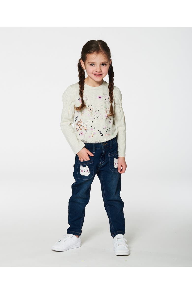 Deux par Deux Girl's Printed T-Shirt Beige Mix Printed Cats, Alternate, color, 