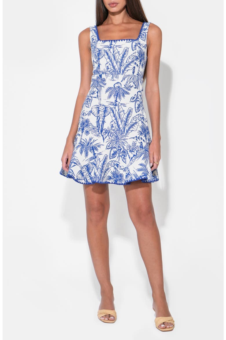 Ximena Jungle Print Jacquard Minidress, Alternate, color, BLUE/ WHITE