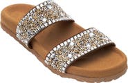 Forever & Always Shoes Jamie Leather Double Strap Slide Sandal with Stones