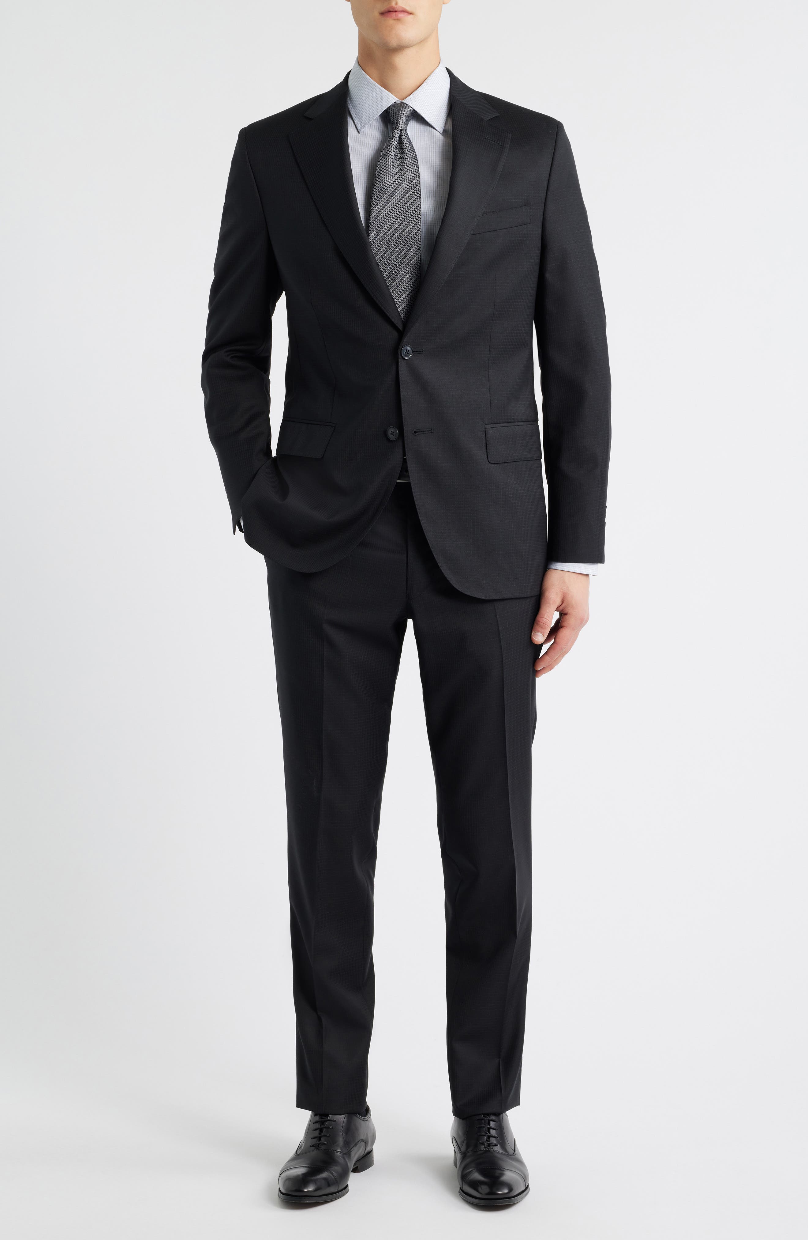 Hartford Classic Fit Black Microcheck Wool Suit