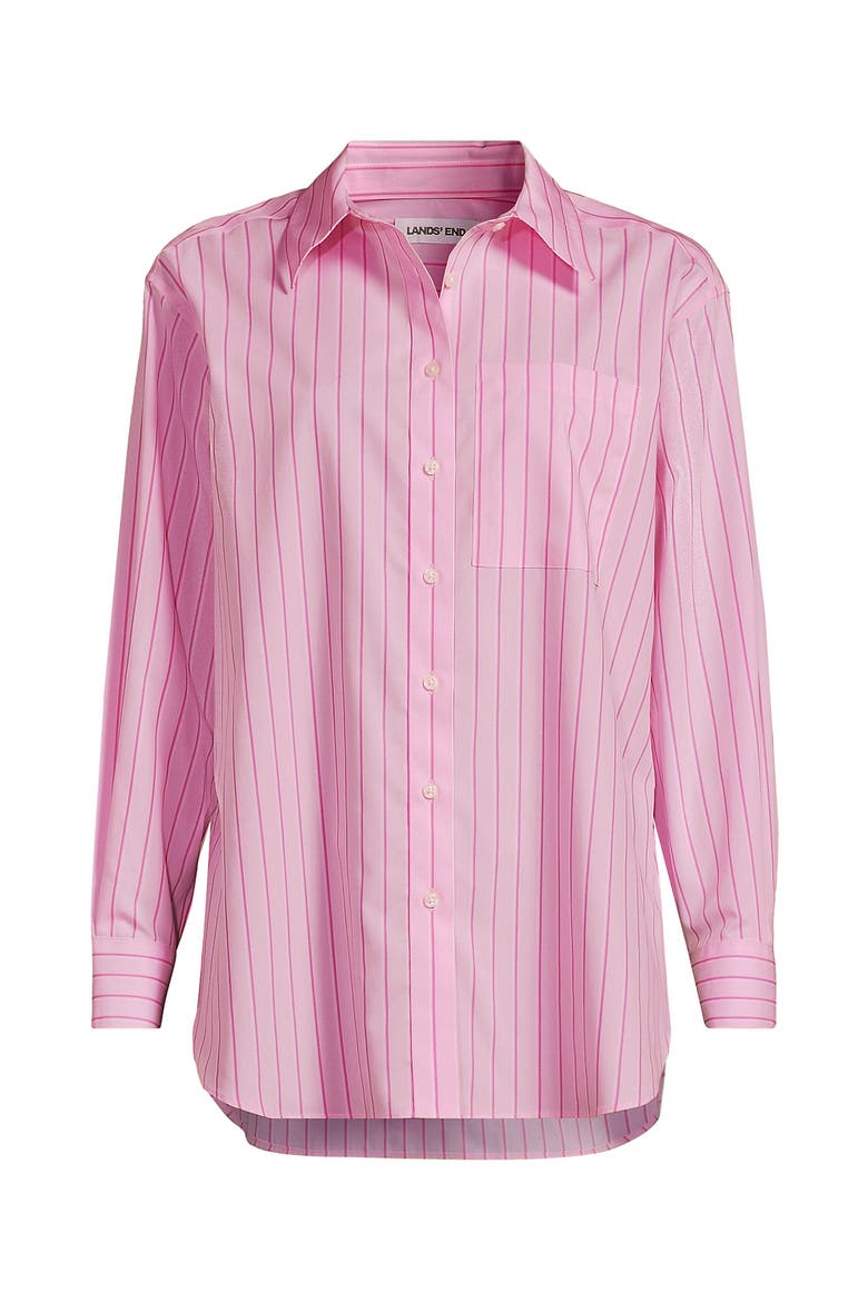 No Iron Oversized Poplin Extra Long Tunic, Alternate, color, Light Rose Pink Stripe
