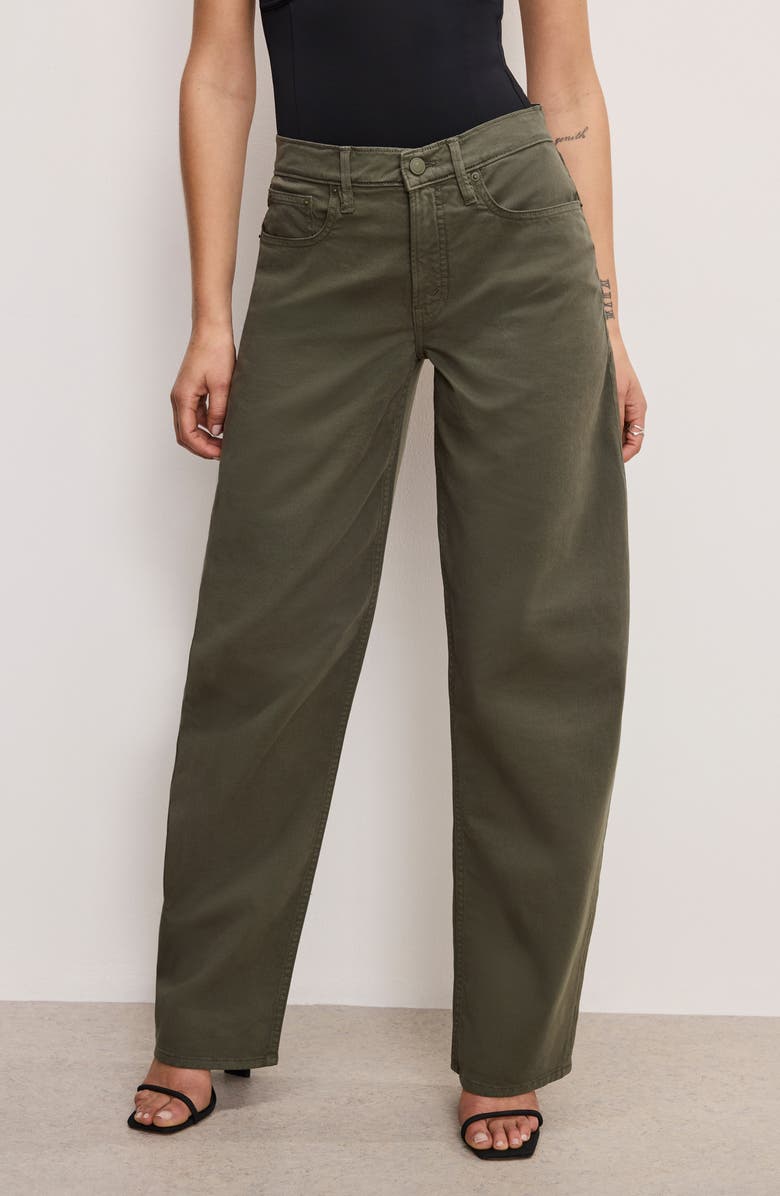 Good American Good Barrel High Waist Relaxed Barrel Twill Pants, Alternate, color, Fatigue
