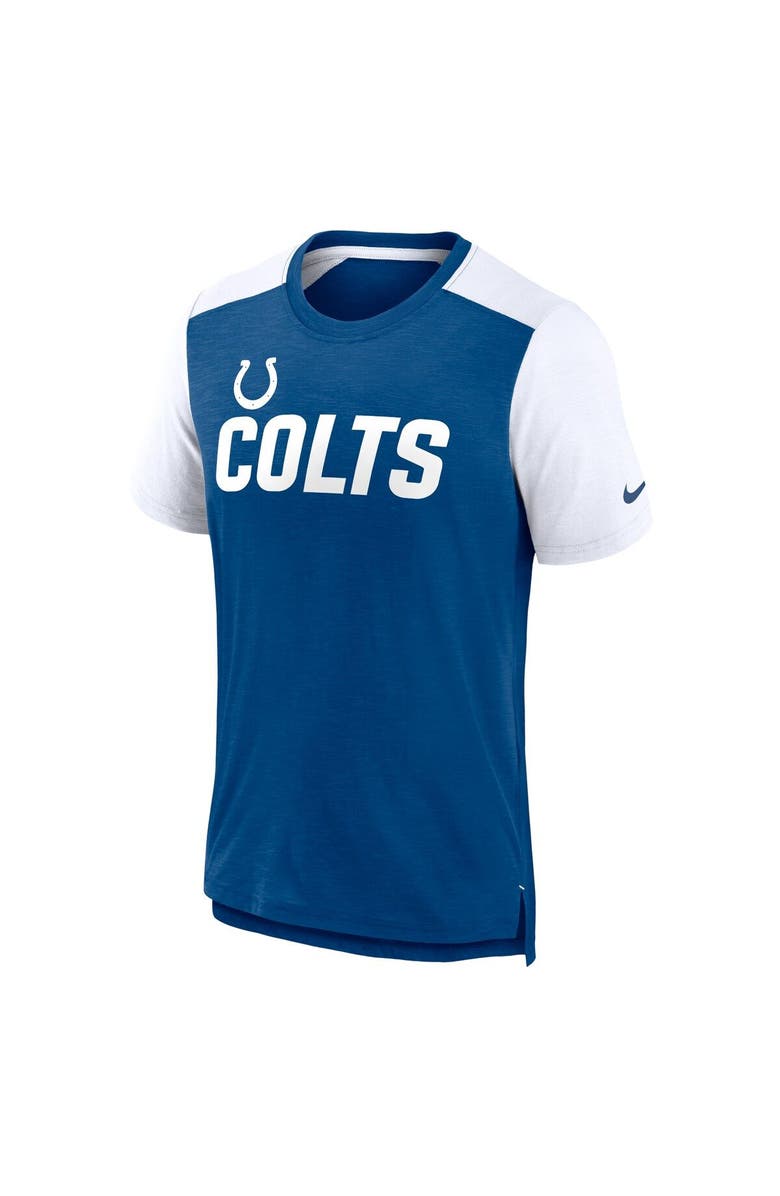 Nike Men's Nike White/Heather Royal Indianapolis Colts Color Block Team Name T-Shirt, Alternate, color, Heather Royal