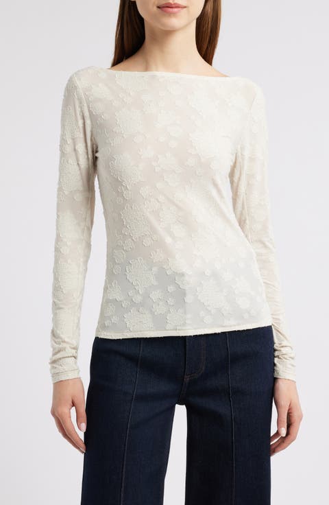 Angel Floral Jacquard Boat Neck Top