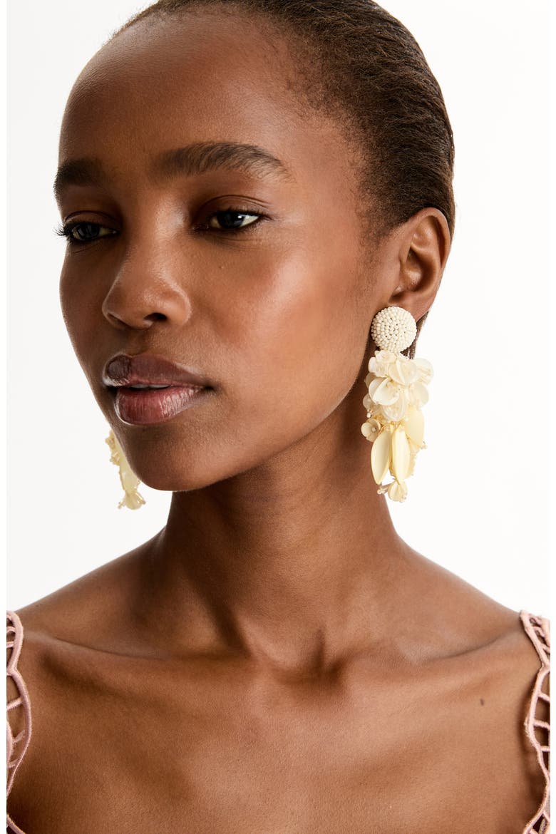 Floral Clip-On Chandelier Earrings, Alternate, color, WHITE