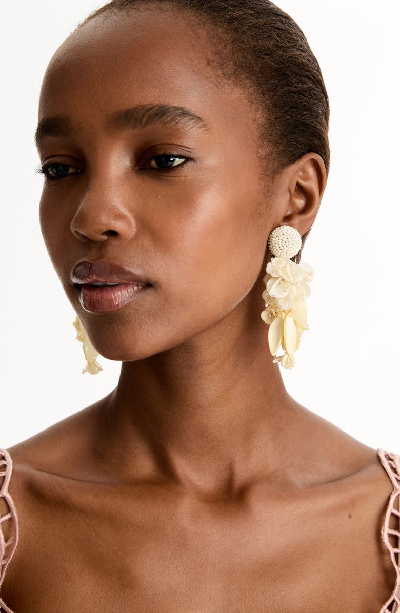 Oscar de la Renta Floral Clip-On Chandelier Earrings, Alternate, color, White