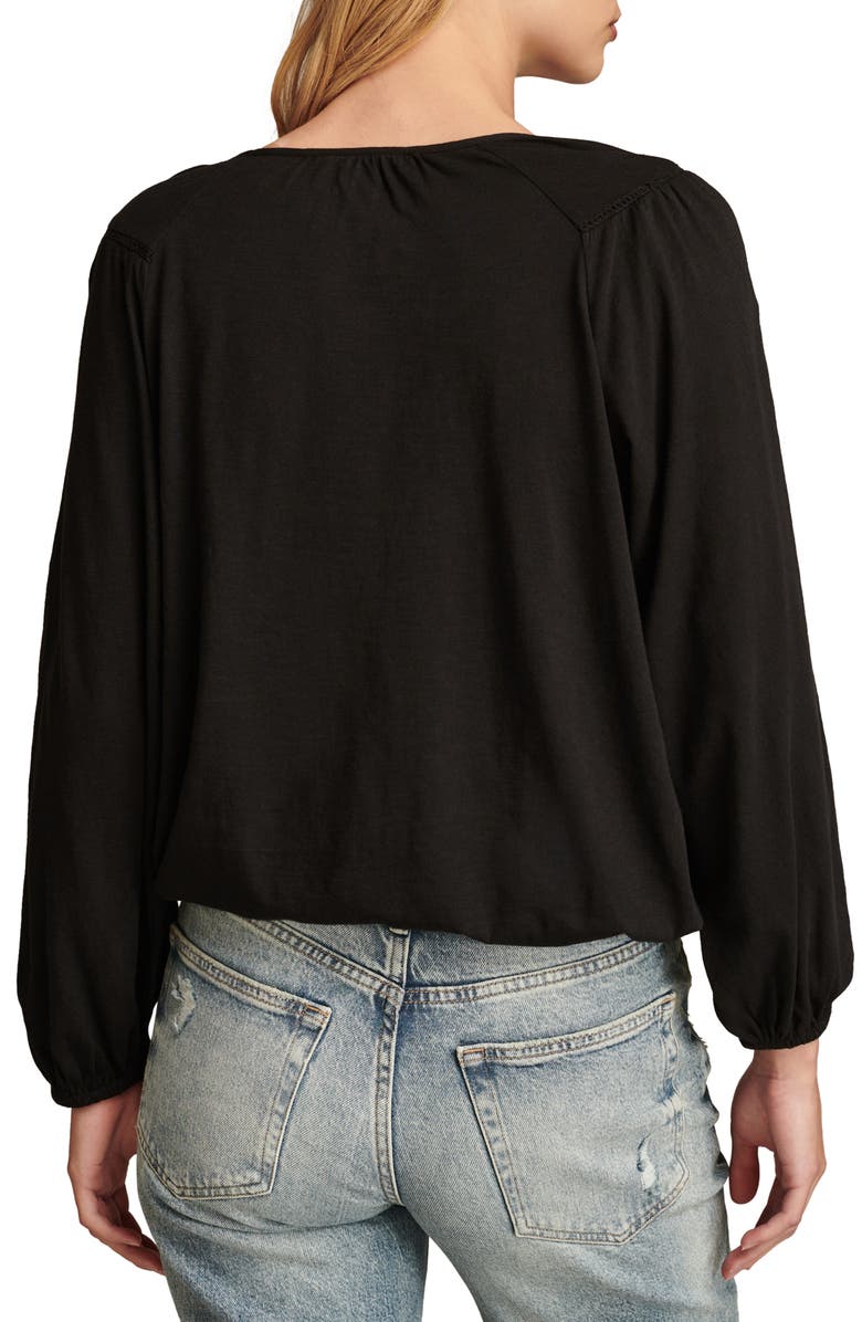 Lucky Brand Embroidered Cotton Peasant Top, Alternate, color, Caviar