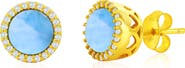 SIMONA Sterling Silver Round Larimar & Cubic Zirconia Halo Stud Earrings