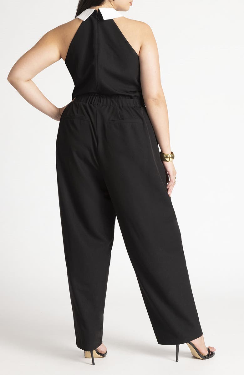 ELOQUII Tie Collar Halter Neck Jumpsuit, Alternate, color, 
