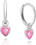 Tiny Blessings Sterling Silver Pink Heart Drop Classic 11mm Huggie Hoop Earrings