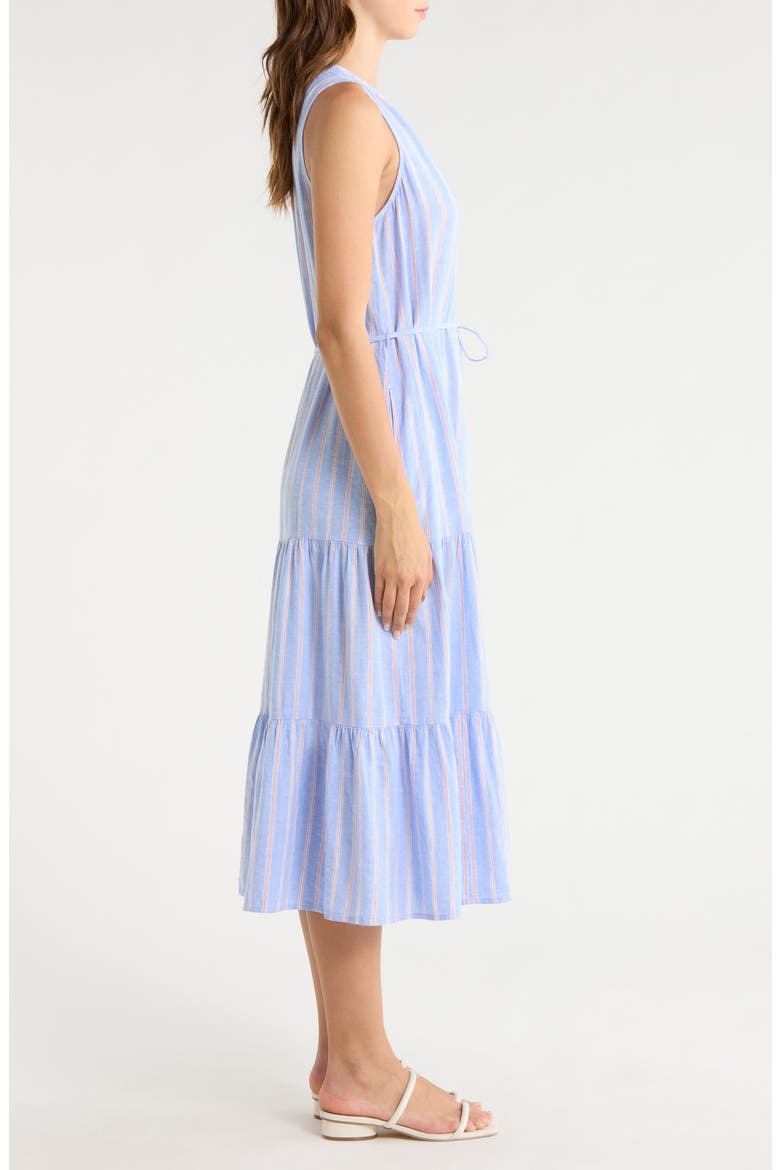 Sea Salt Bay Stripe Linen Blend Midi Dress, Alternate, color, GRAPE POOLS