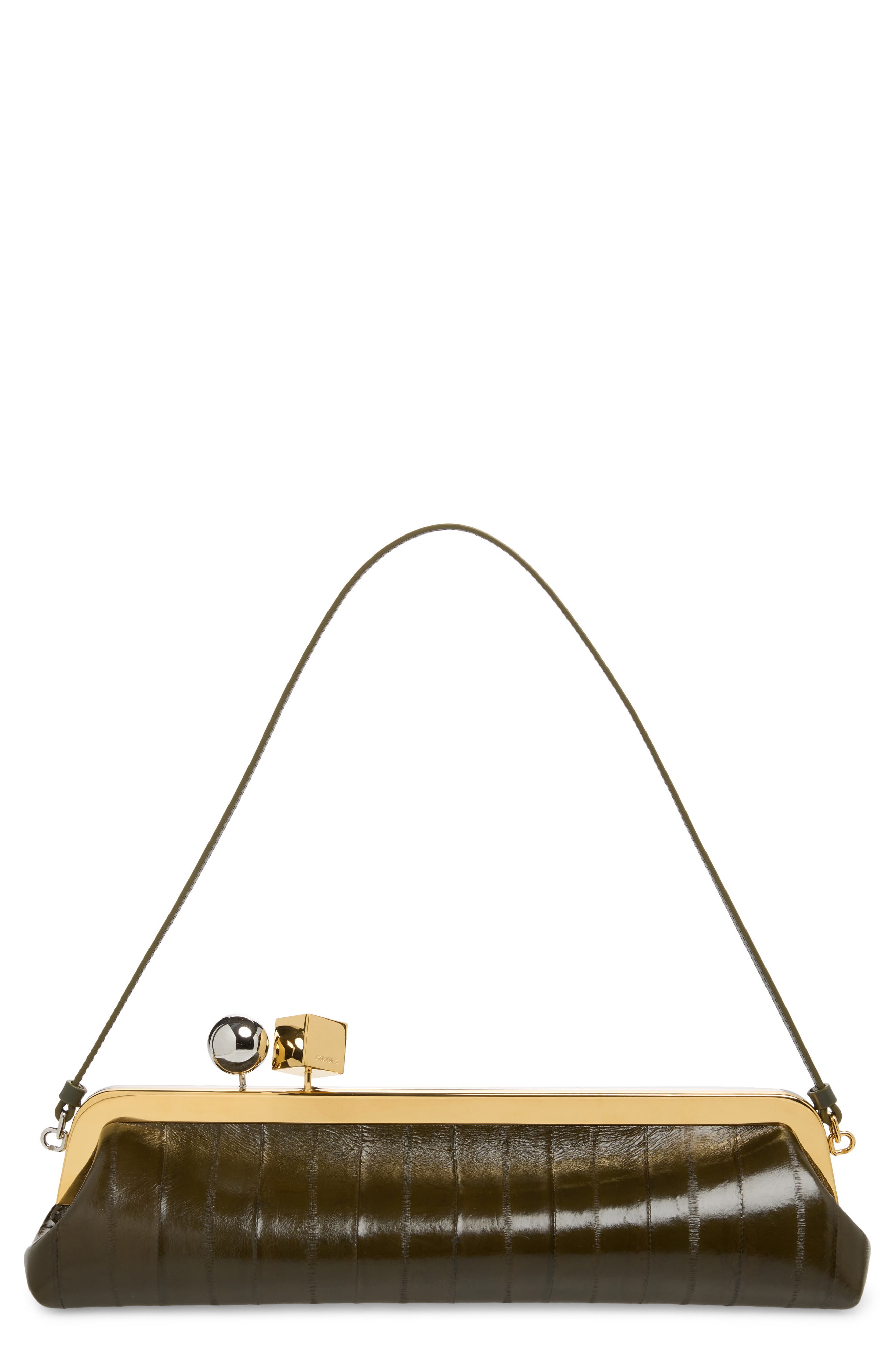 Jacquemus La Pochette Salon Leather Clutch, Main, color, Dark Khaki 580