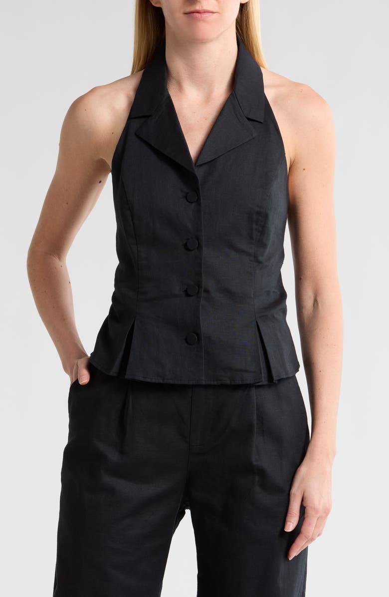 PAIGE Adria Cotton & Linen Halter Top, Main, color, Black