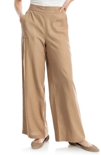 Max Studio Stripe High Waist Linen & Cotton Pants In Brown