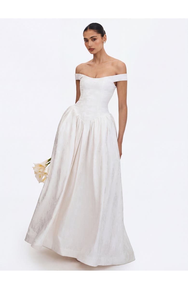 Miss Circle Tinsley Jacquard Bardot Wedding Gown, Alternate, color,