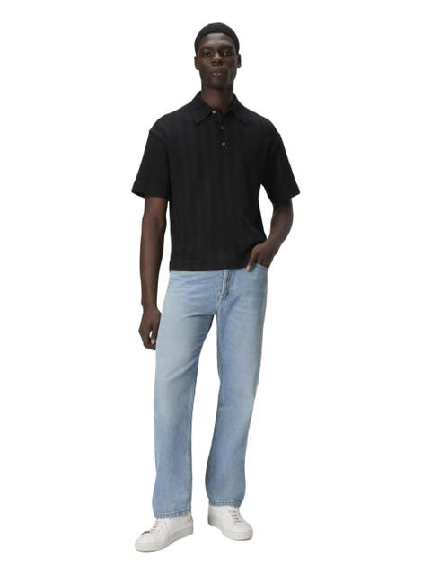 Cotton And Viscose Polo Shirt With Tone-on-tone Zigzag