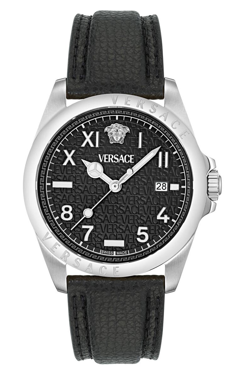 Versace Anteo Leather Strap Watch, 41mm, Main, color, 