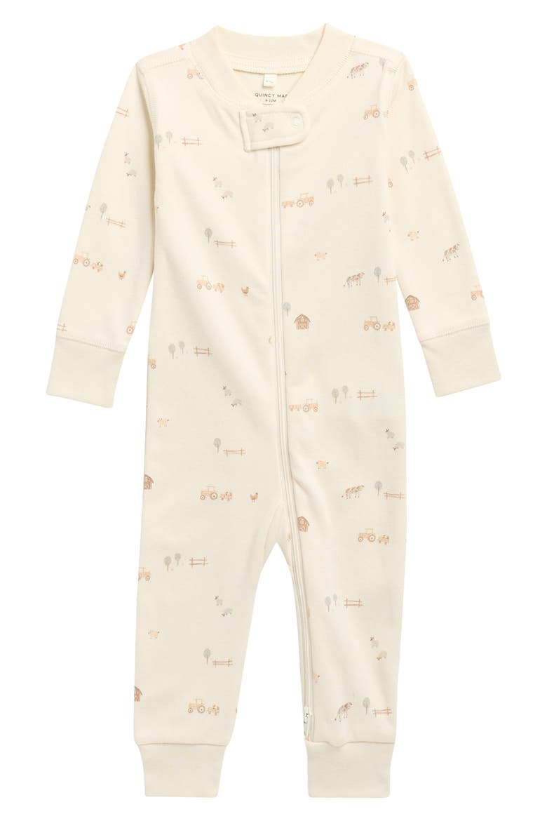 Print Zip Organic Cotton Romper, Main, color, IVORY