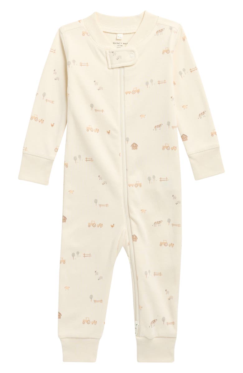 QUINCY MAE Print Zip Organic Cotton Romper, Main, color, Ivory