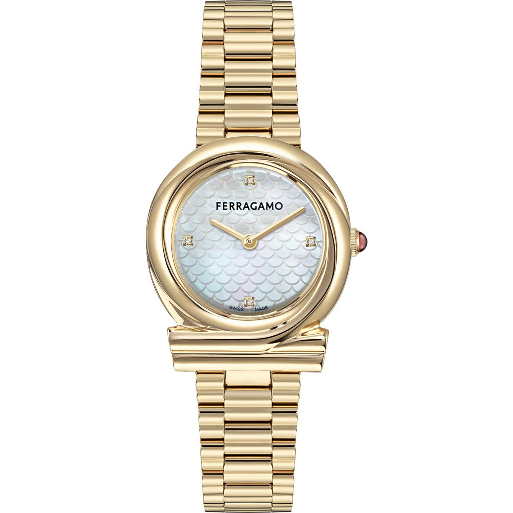 Ferragamo Gancini Twisted Diamond Bracelet Watch, 32mm In Brown
