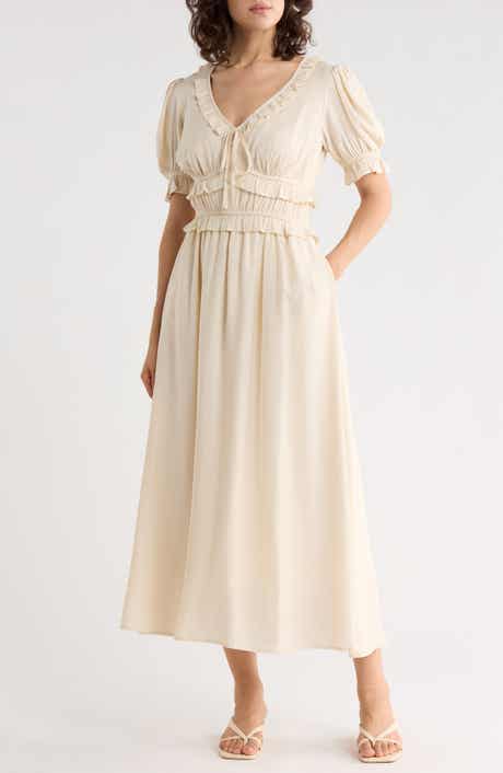 Ruffle Trim Short Sleeve Midi Dress