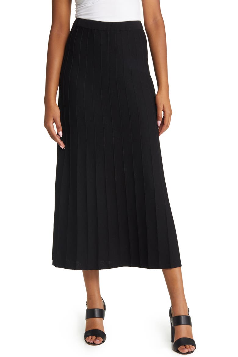 Pleated Pull-On Skirt, Main, color, BLACK
