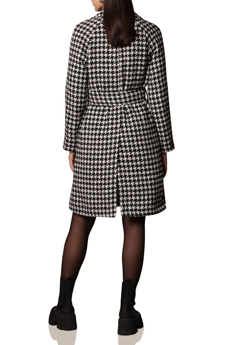 Belted Houndstooth Raglan Sleeve Coat, Alternate, color, BLACK/ WHITE HOUNDSTOOTH