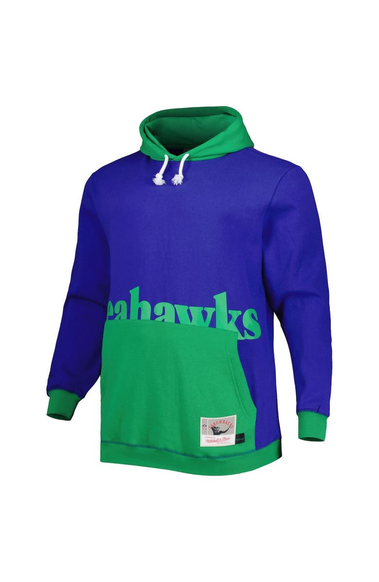 Mitchell & Ness Men's Mitchell & Ness Royal/Green Seattle Seahawks Big & Tall Big Face Pullover Hoodie, Alternate, color, Navy