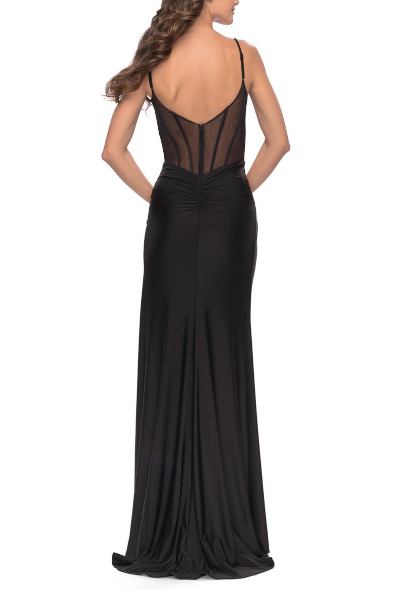 Illusion Bodice Dress with Boning and Twist Detail, Alternate, color, Black