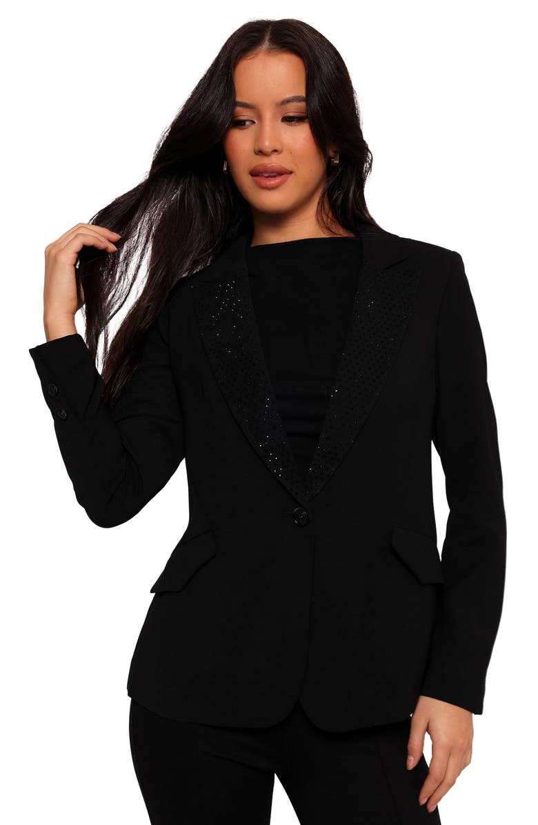 Petal & Pup Luda Embellished Peal Lapel Blazer, Alternate, color, Black