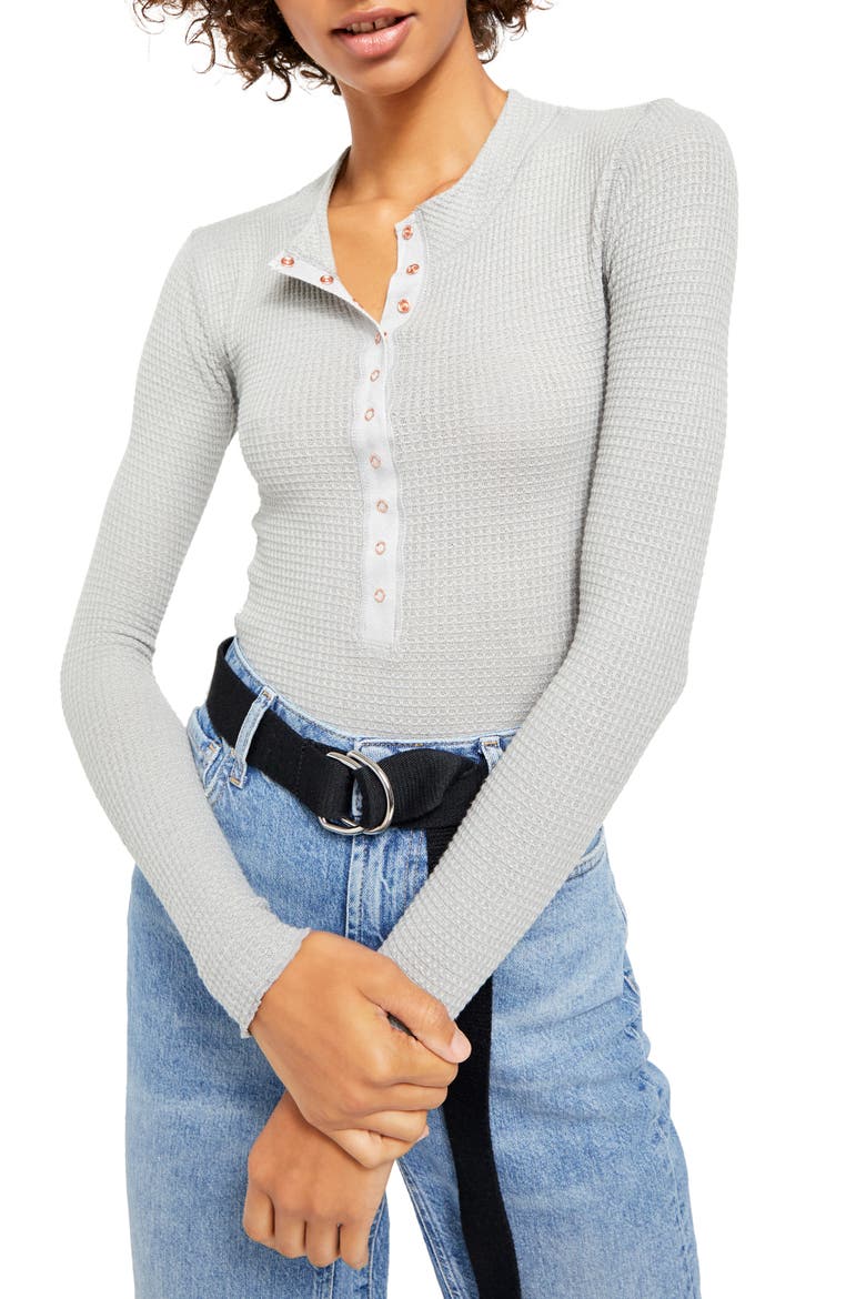 One of The Girls Henley Top, Main, color, HEATHER GREY
