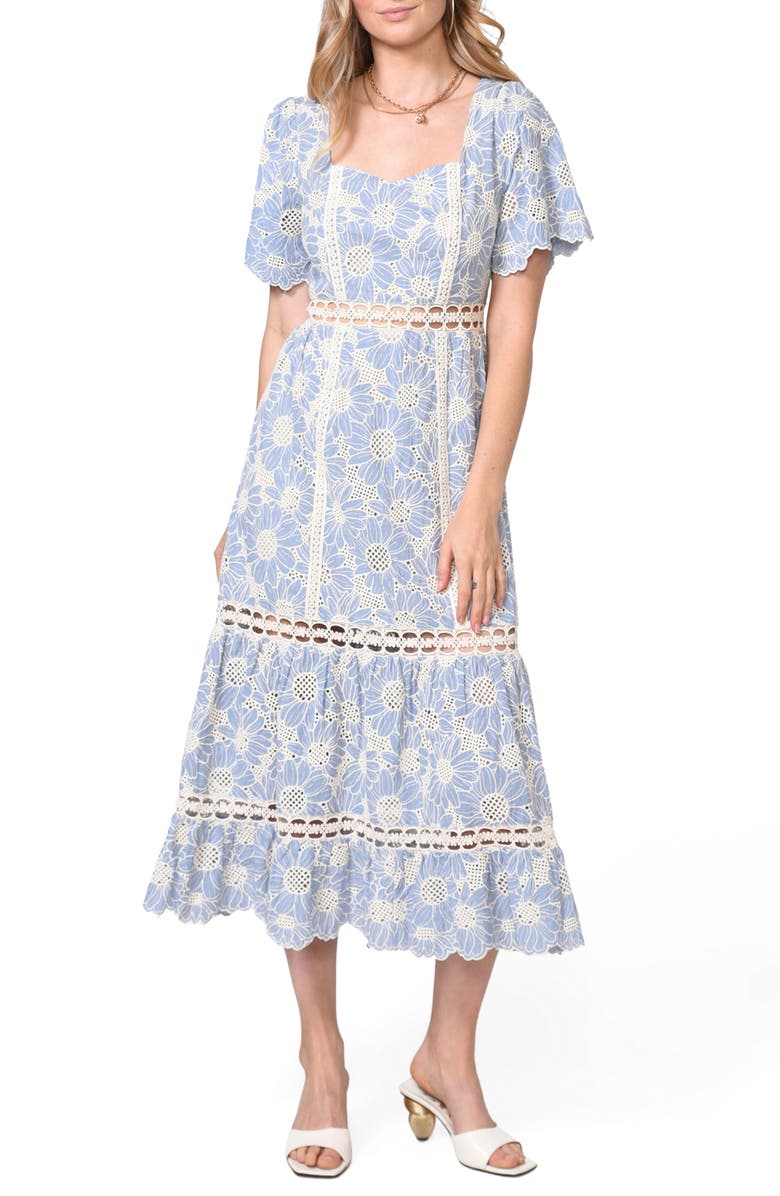 Adelyn Rae Hilda Embroidered Cotton Midi Dress, Alternate, color,