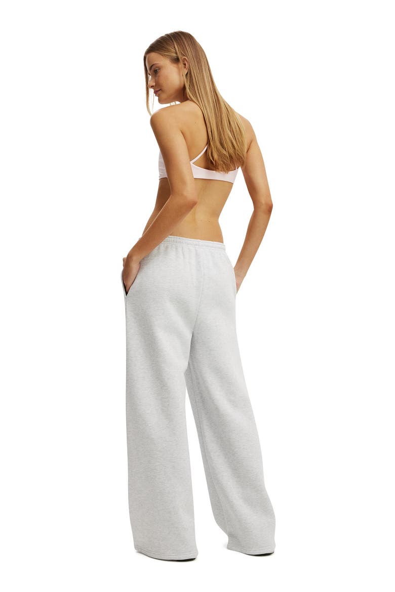 Women's Active Plush Tie Waist Wide Leg Sweatpant, Alternate, color, Cloudy Grey Marle