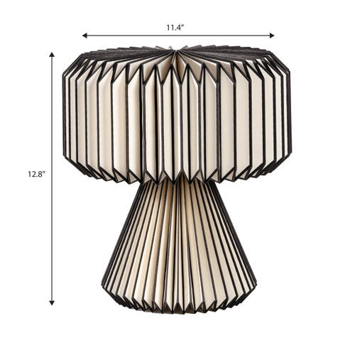 Jonathan Y Zelda 12.8" Modern Art Deco Paper Pleated Shade Accent Led Table Lamp In Black