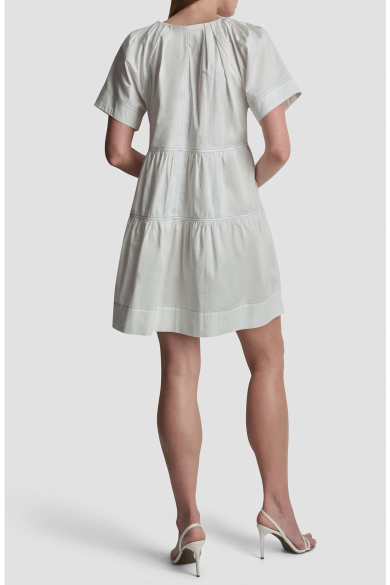 Topstitch Detail Stretch Cotton Tiered Minidress, Alternate, color, WHITE