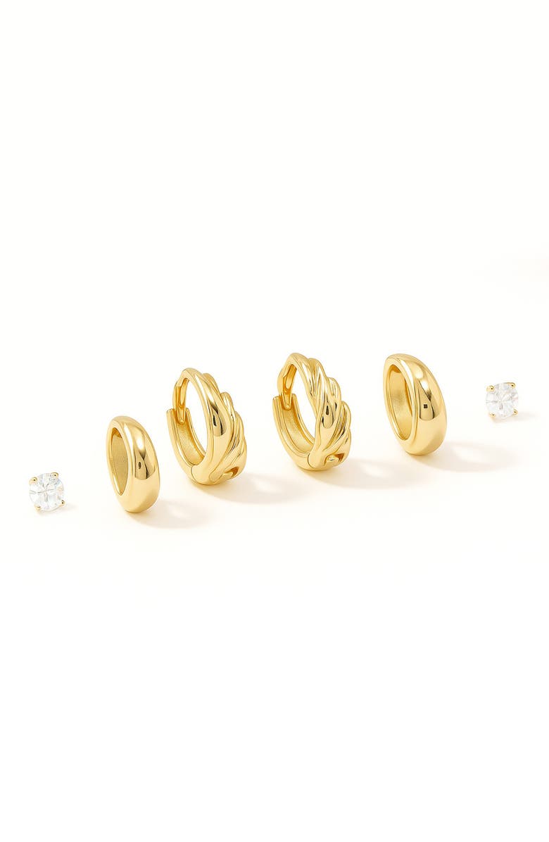 LA MENO Set of 3 Luxe Curve Stud & Hoop Earrings, Main, color, Gold