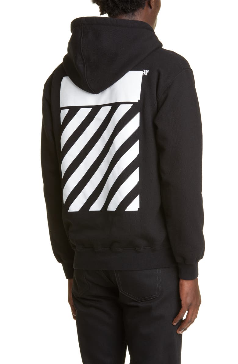 Off-White Diagonal Stripe Cotton Hoodie, Alternate, color, 