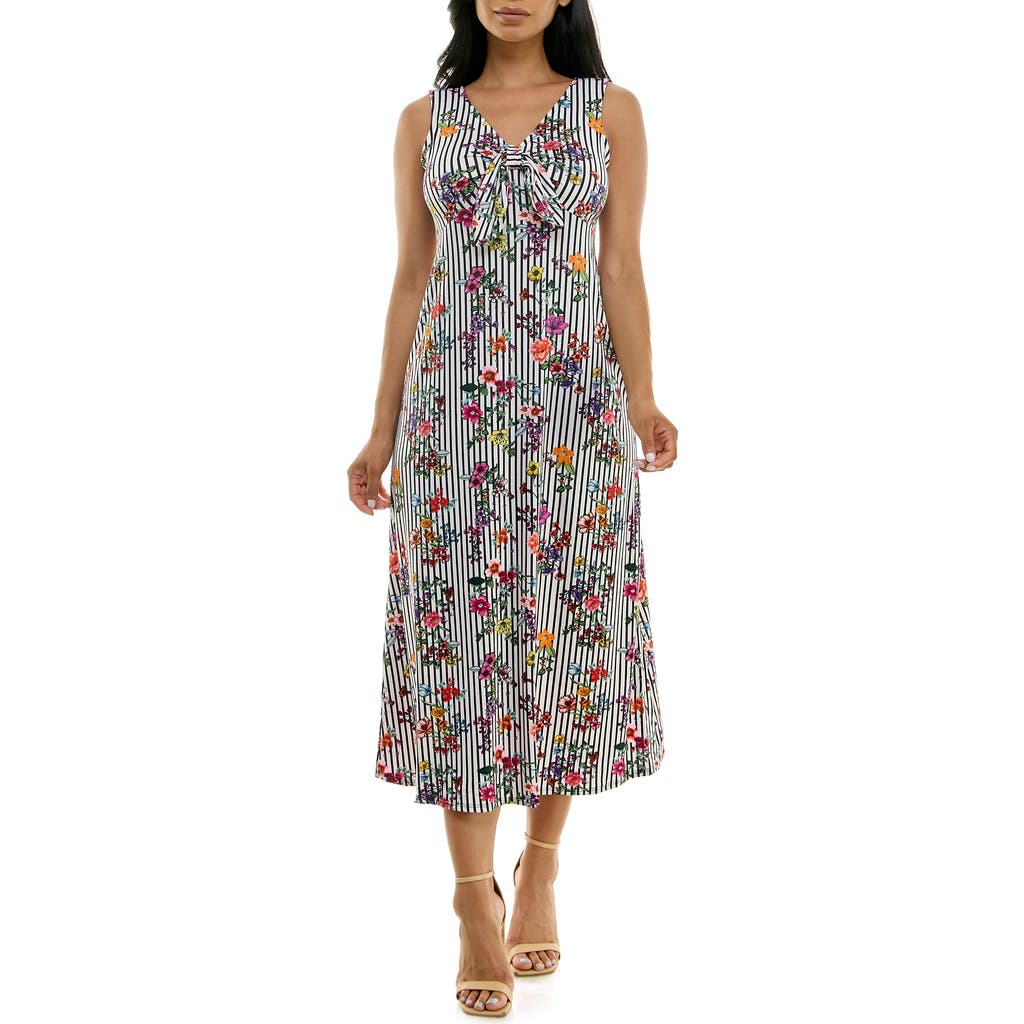 Nina Leonard Tie Front Sleeveless Midi Dress In Gray