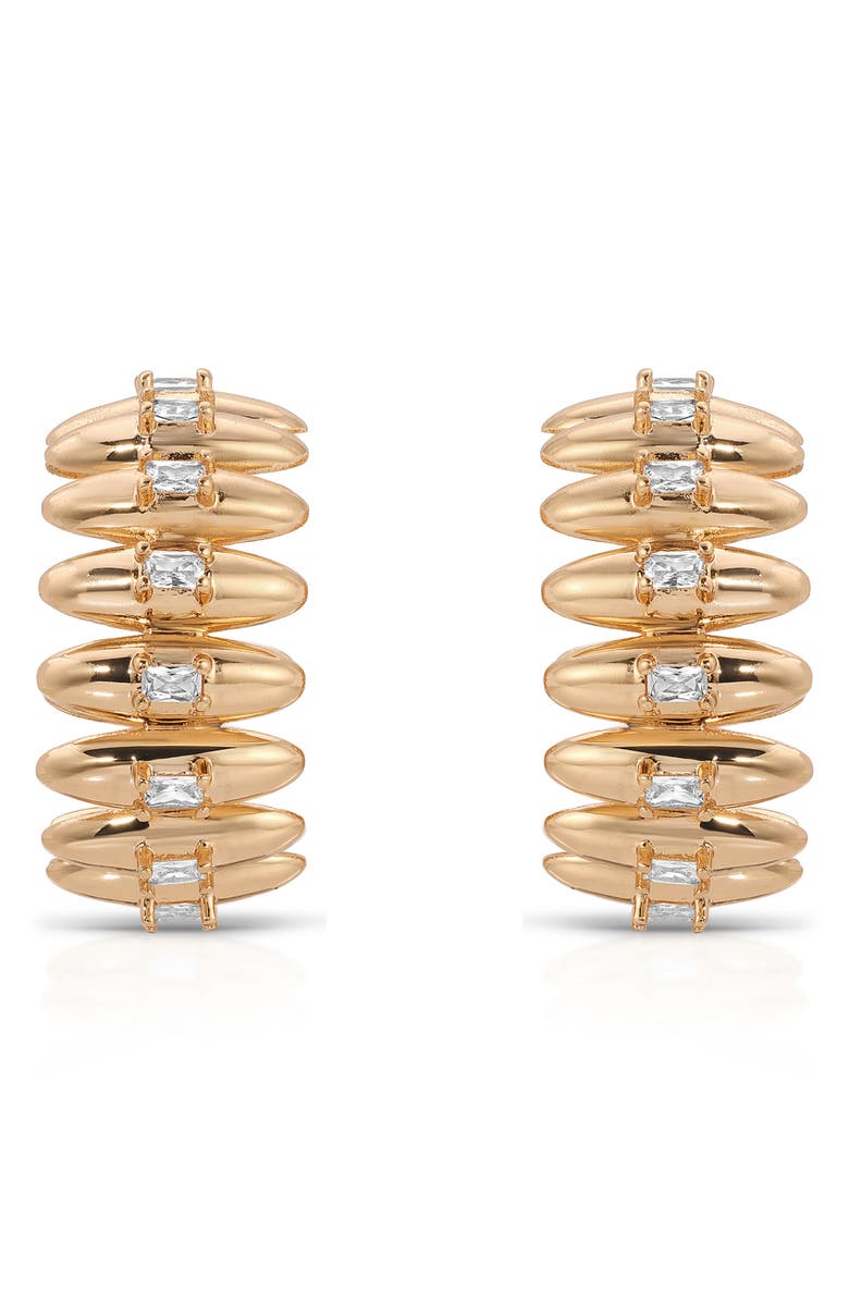 Ettika Baguette Cubic Zirconia Thick Oval Dome Hoop Earrings, Alternate, color, Gold