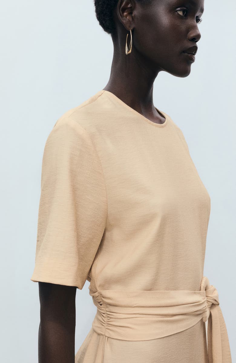 MANGO Belted Wide Leg Jumpsuit, Alternate, color, Ecru