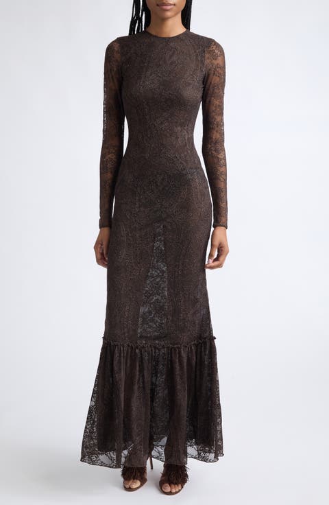 Long Sleeve Lace Jersey Maxi Dress
