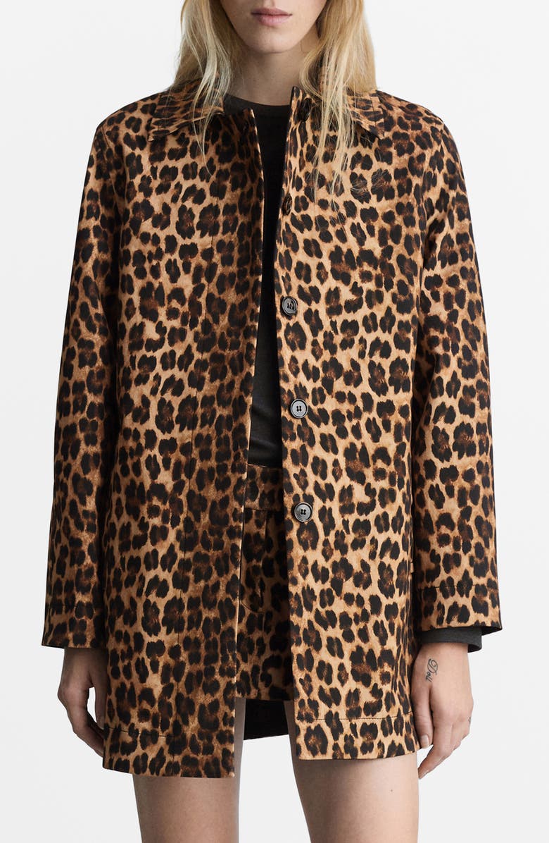 MANGO Leopard Print Stretch Cotton Coat, Main, color, 