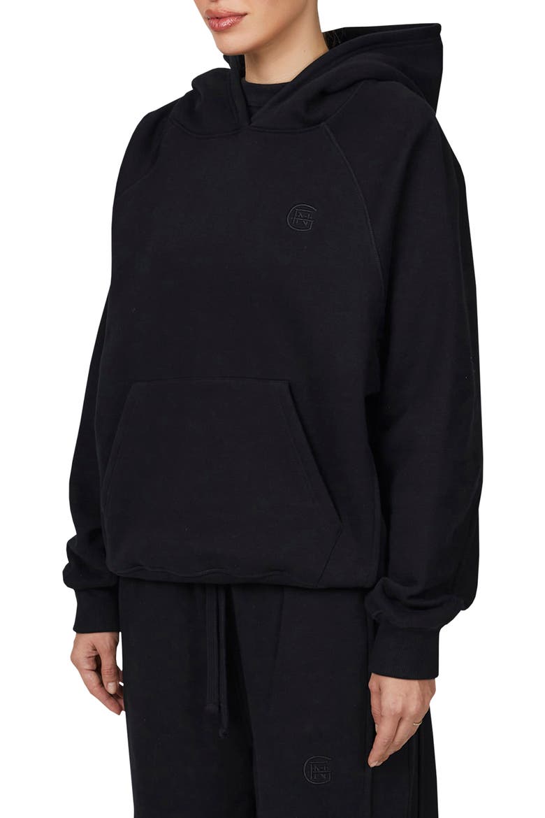 Ribbed Emblem Pullover Hoodie, Alternate, color, Black